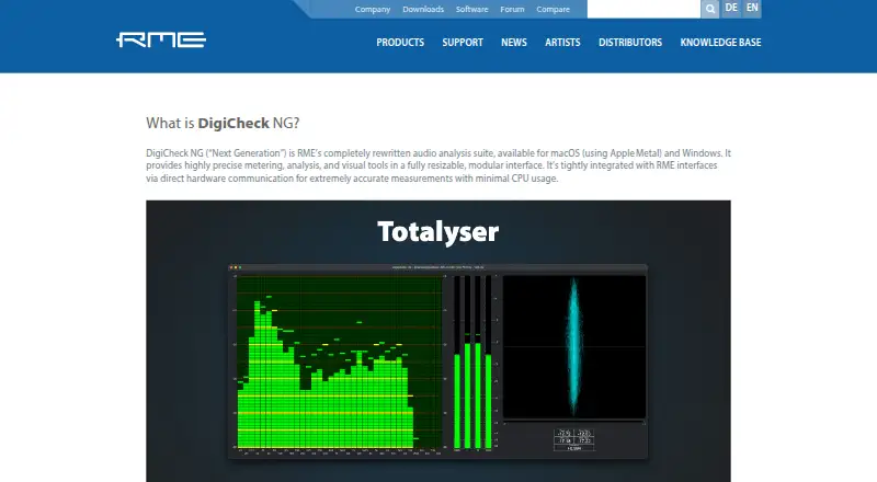 The RME DigiCheck NG homepage
