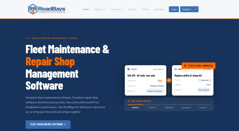 The RoadBays homepage