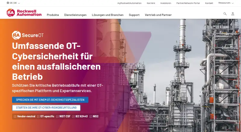 Rockwell Automation SecureOT Platform's website