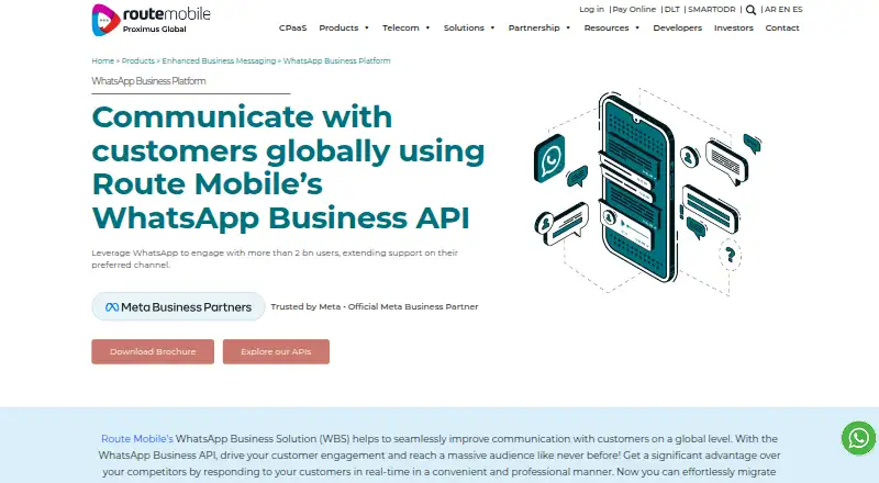 Route Mobile WhatsApp Business Platform's website