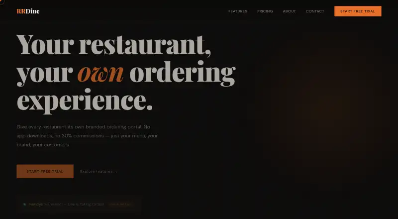 The RRDine homepage