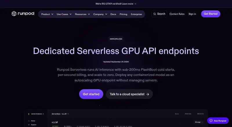 Runpod Serverless's website