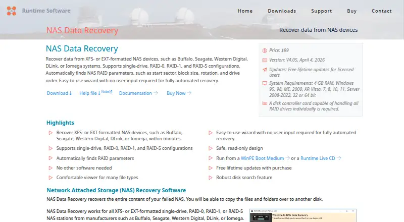 NAS Data Recovery's website