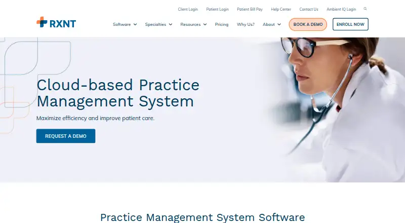 RXNT Practice Management's website