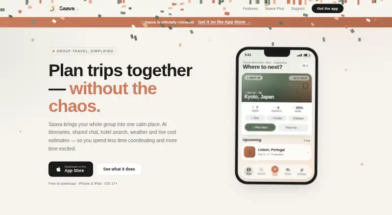 The Saava homepage