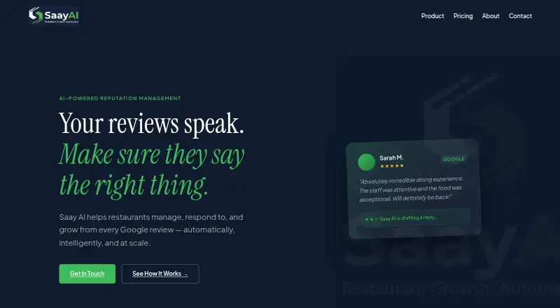 The Saay AI homepage