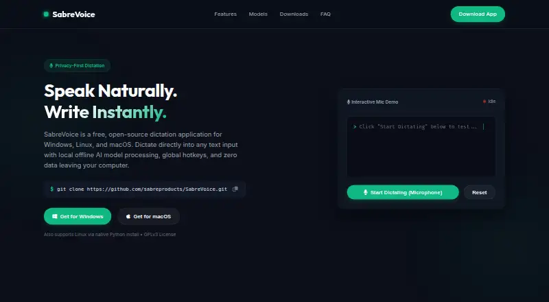 SabreVoice's website