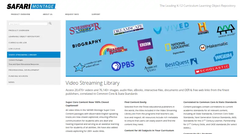 SAFARI Montage Video Streaming Library's website