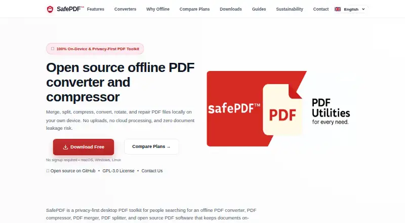 The SafePDF homepage