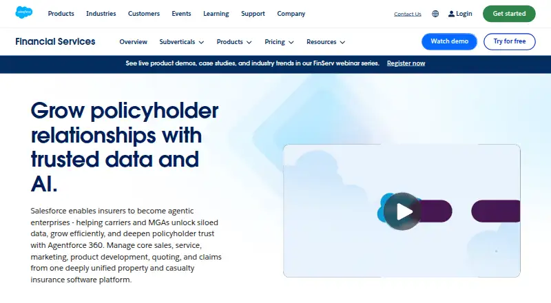 Salesforce Insurance Claims Management's website