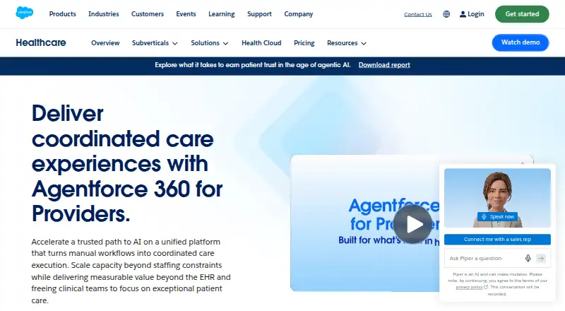 Salesforce Health Cloud's website