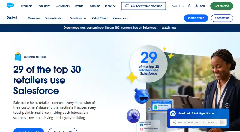 Salesforce for Retail's website