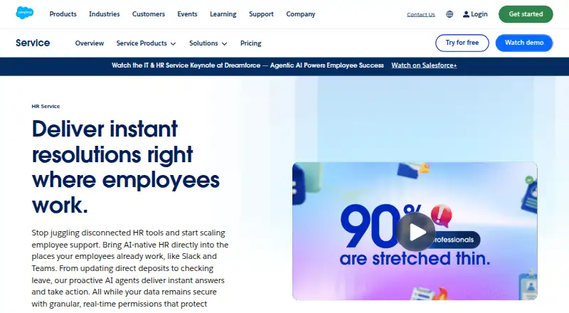 Salesforce HR Service's website