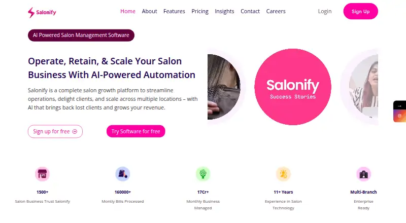 The Salonify homepage