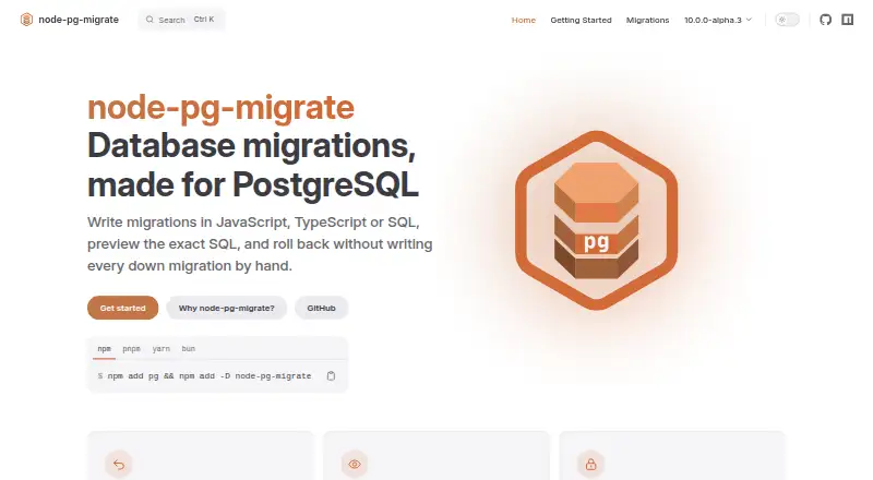 The node-pg-migrate homepage