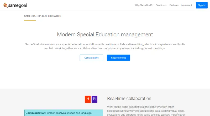 SameGoal Special Education's website