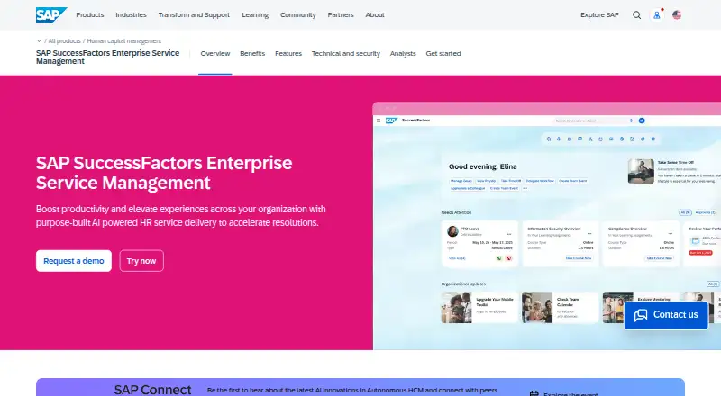 SAP SuccessFactors Enterprise Service Management's website