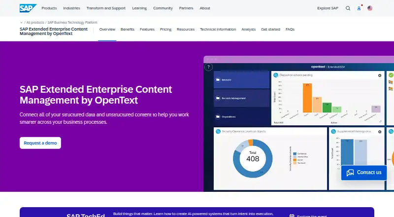 SAP Extended Enterprise Content Management by OpenText's website