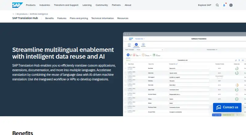 SAP Translation Hub's website