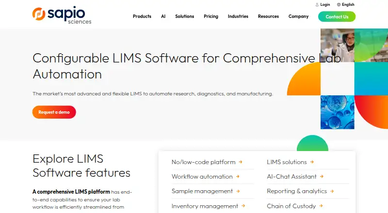 Sapio LIMS's website