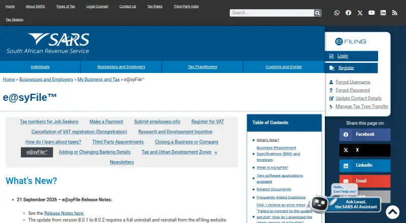 The e@syFile Employer homepage