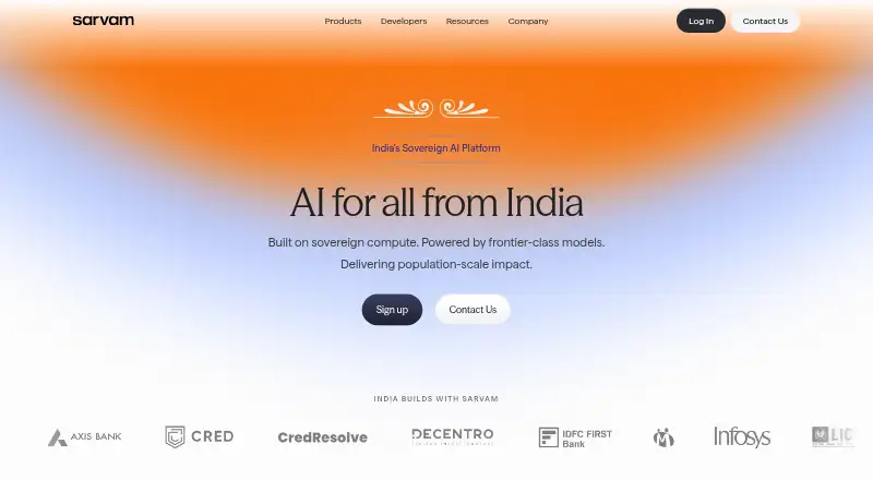 Sarvam Translate's website