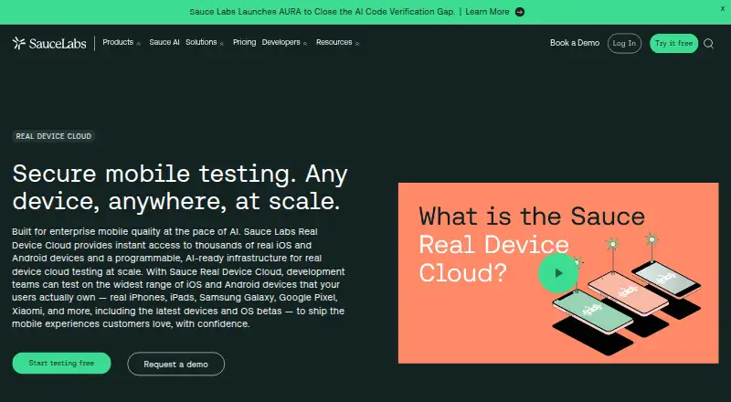 Sauce Labs Real Device Cloud's website