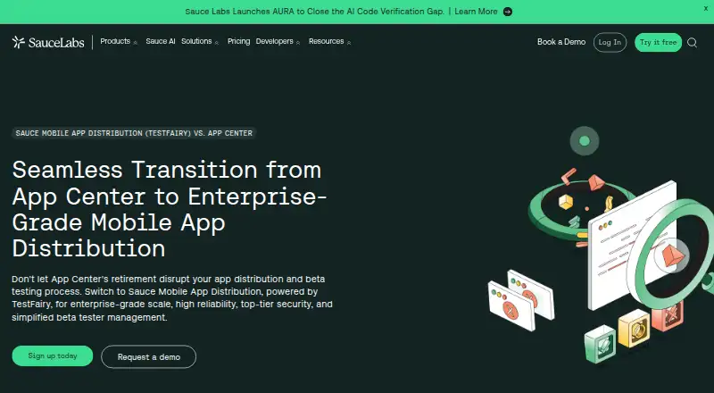 Sauce Mobile App Distribution (TestFairy)'s website