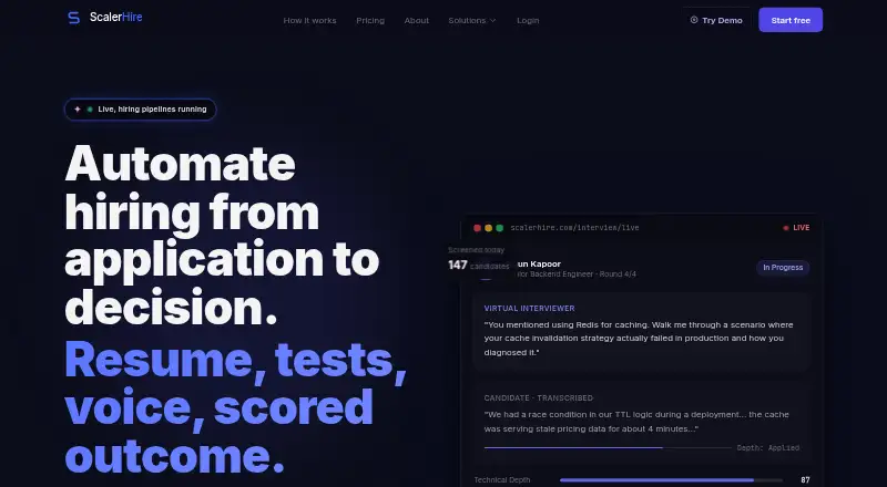 The ScalerHire homepage
