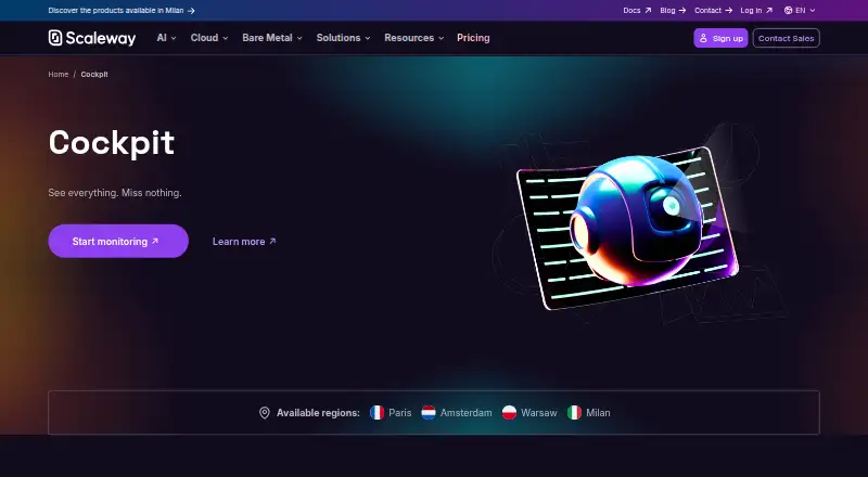 Scaleway Cockpit's website