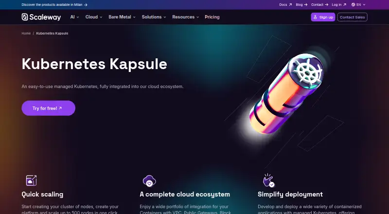 Scaleway Kapsule's website