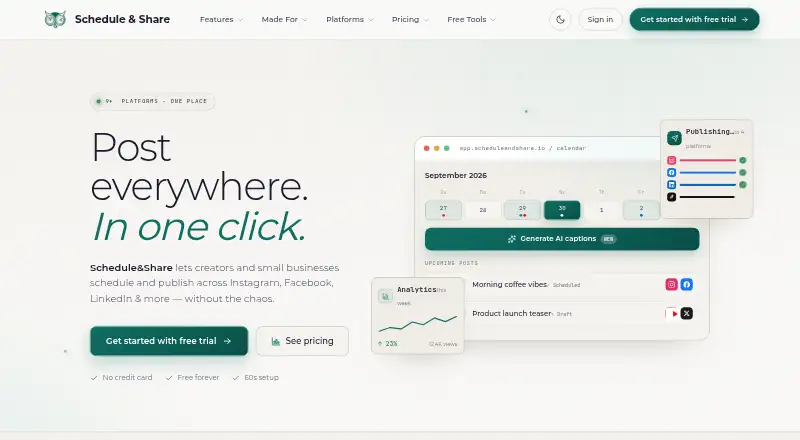 The Schedule & Share homepage