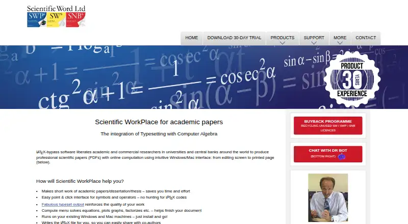 Scientific WorkPlace's website