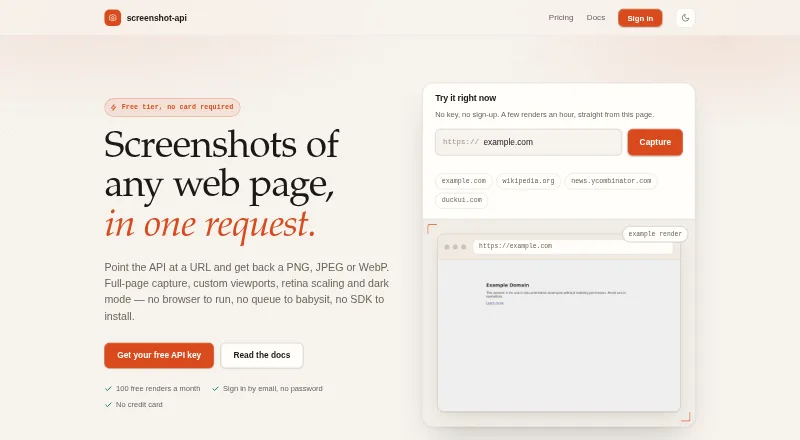 Screenshot API's website