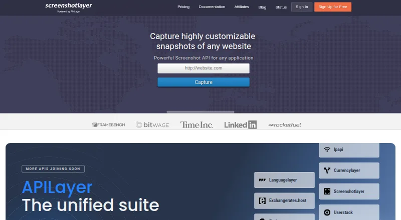 ScreenshotLayer's website