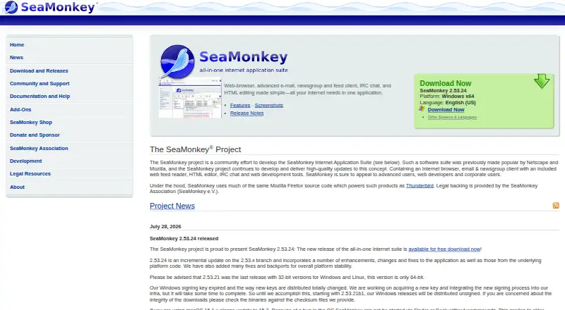 The SeaMonkey Mail homepage