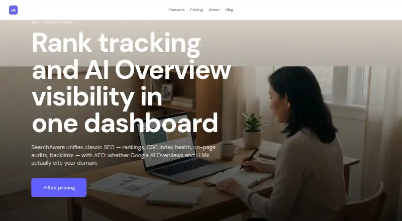 The SearchAware homepage