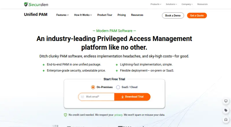 The Securden Unified PAM homepage