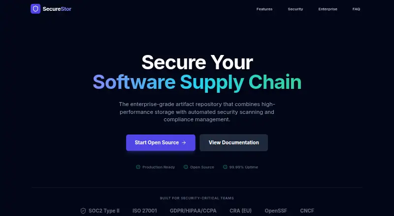 SecureStor's website