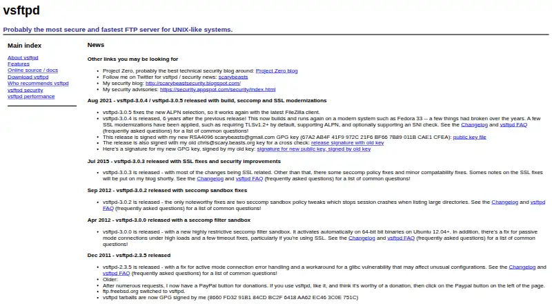 vsftpd's website