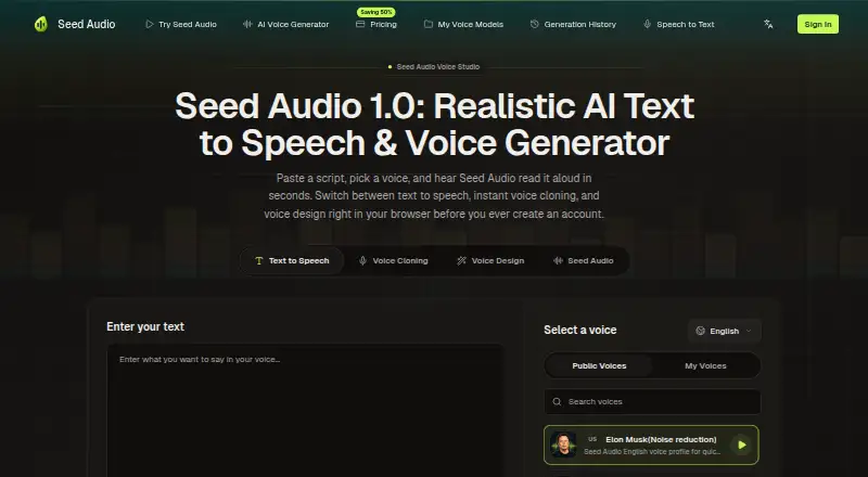 Seed Audio's website