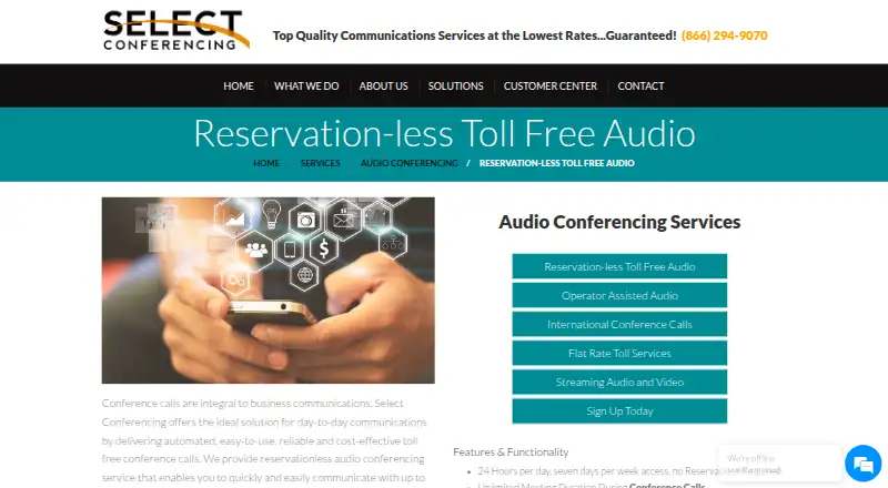 Select Conferencing Reservationless Toll-Free Audio's website