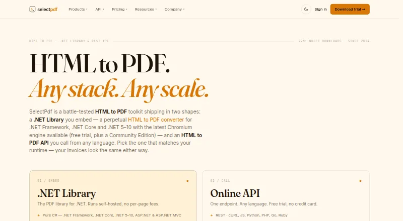 SelectPdf's website