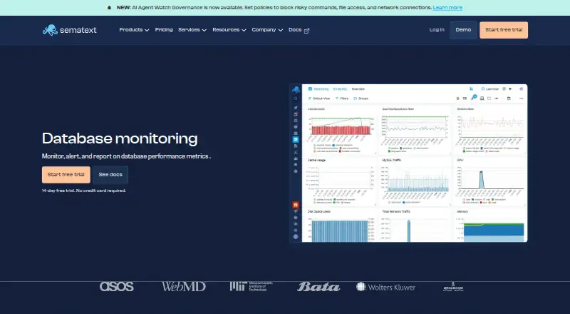 Sematext Database Monitoring's website
