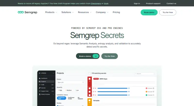Semgrep Secrets's website