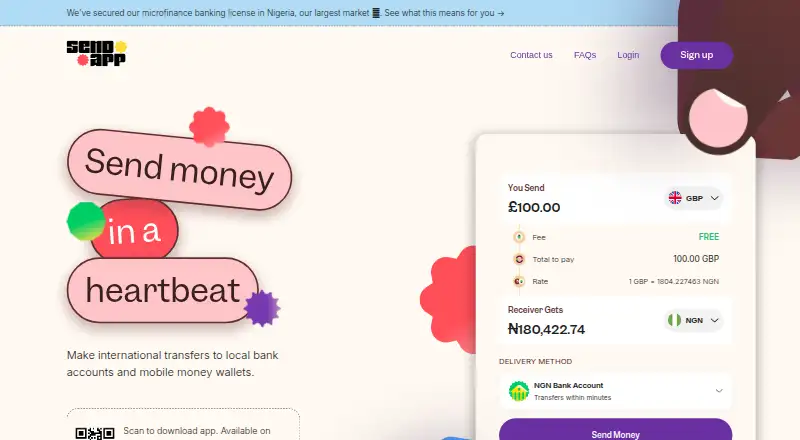 The Send App homepage