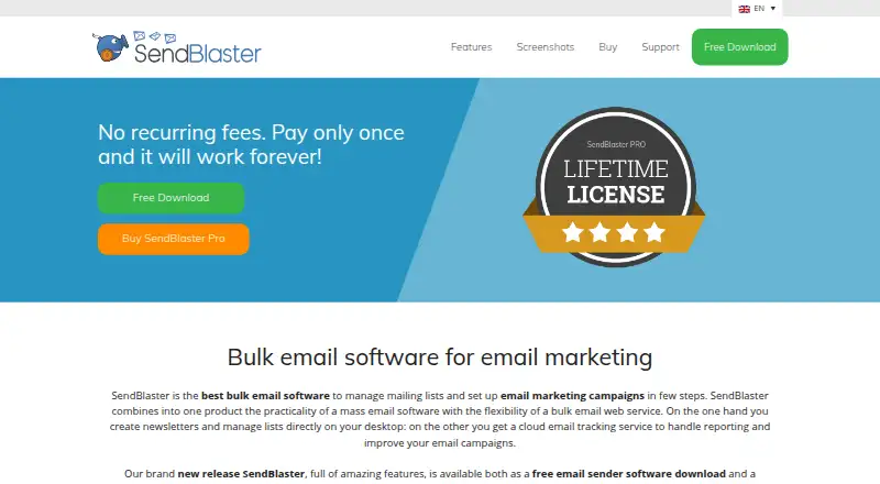 The SendBlaster homepage