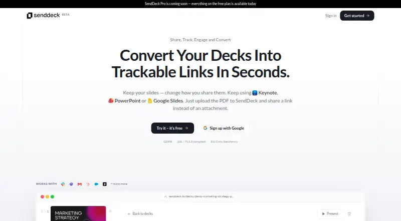 The SendDeck homepage