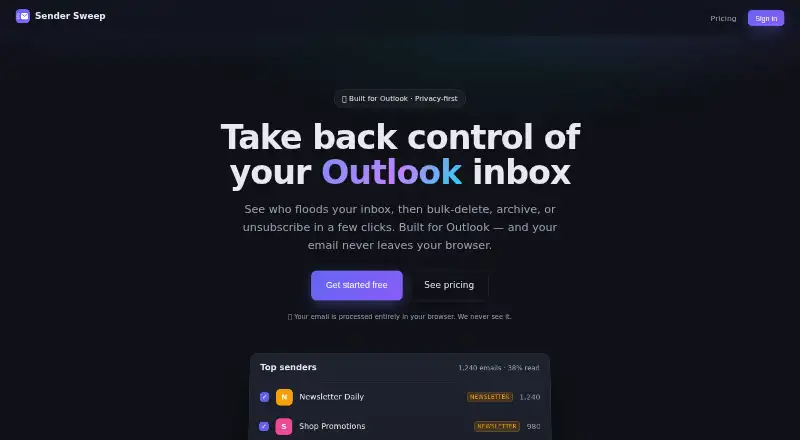Sender Sweep's website