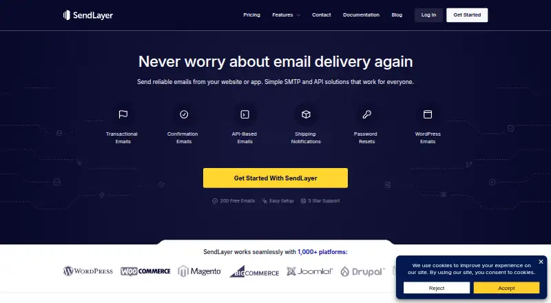 SendLayer's website